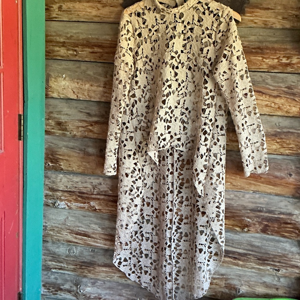 Long Sleeve Lace High-Low Dress in Cream